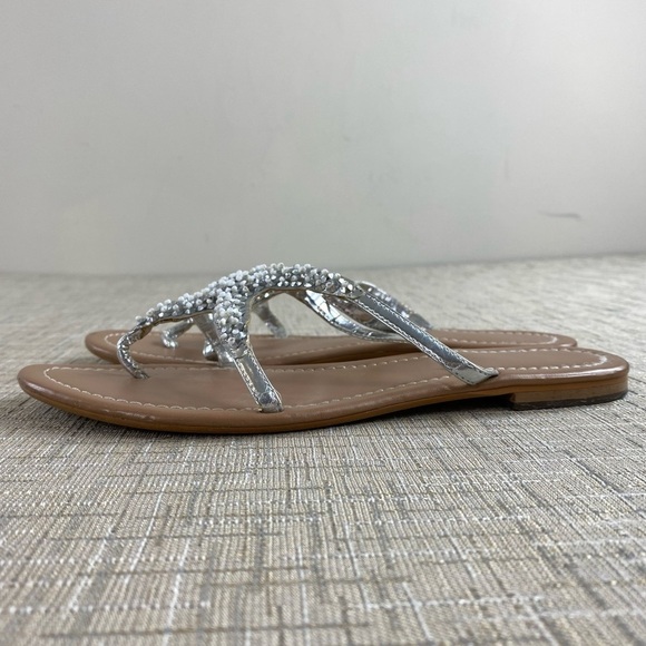 Women’s Sparkly Silver Beachy Rhinestone Starfish Flat Sandals Flip Flops Sz 6 - Picture 9 of 15